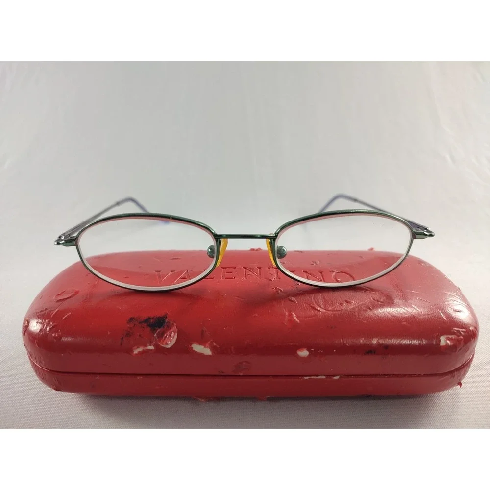 Vintage‎ Valentino Oval Eyeglasses Metallic Green Iridescent Purple Frame Italy